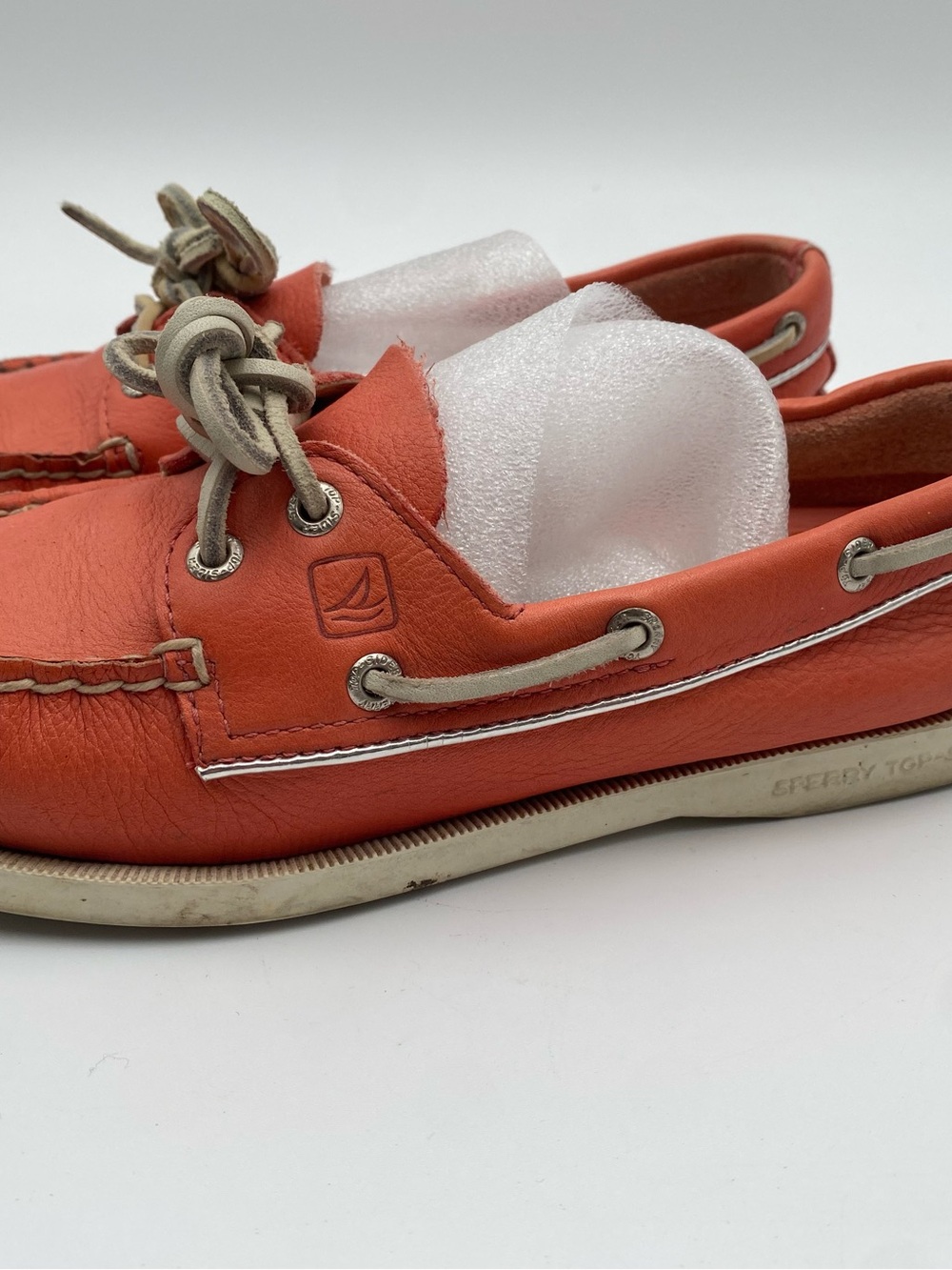 Sperry Kids Coral Orange Leather Moccasin Boat Shoe